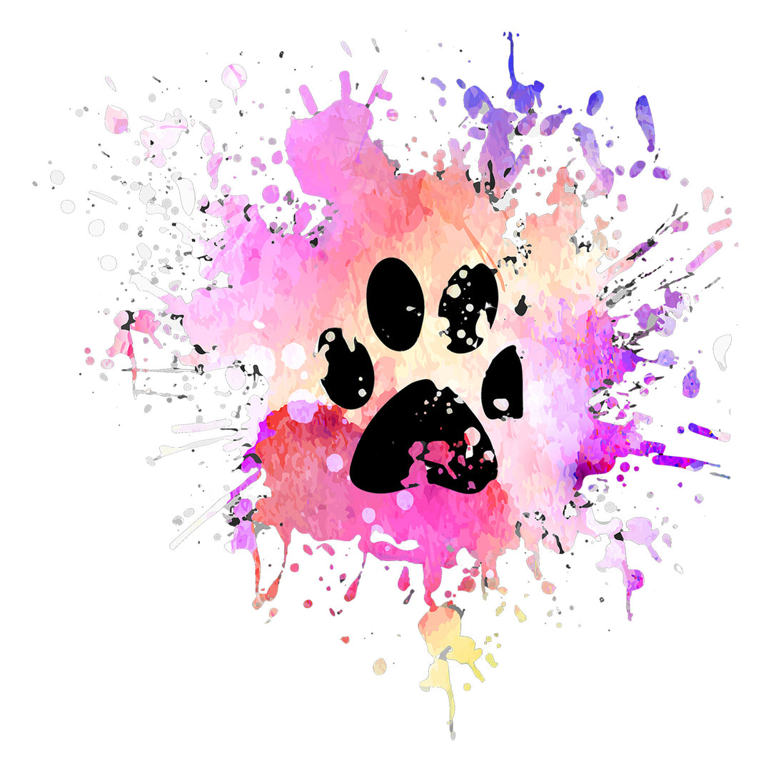 Dog Lover: Paw Print Watercolor Splatter - DTF Transfer - Direct-to-Film