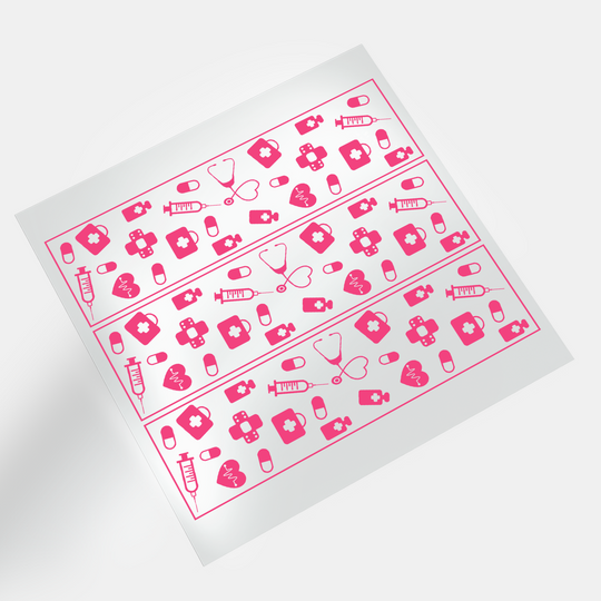 Medical Doodle: Pink Medical Icons - DTF Transfer - Direct-to-Film