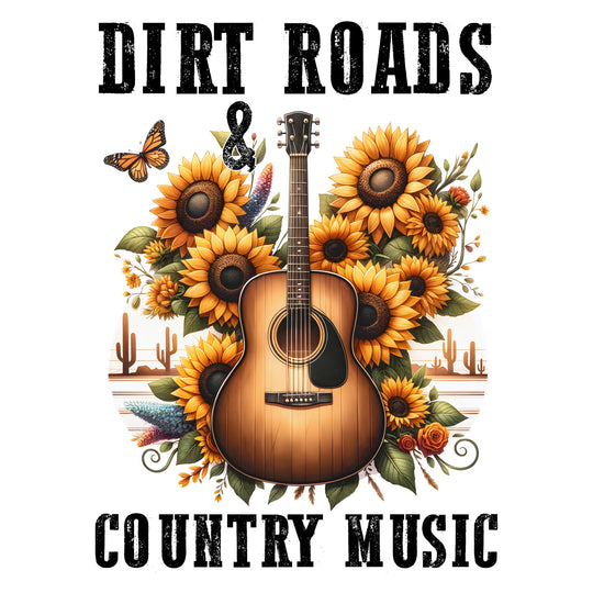 Girl Loves Country Music: Dirt Roads & Country Music - DTF Transfer - Direct-to-Film