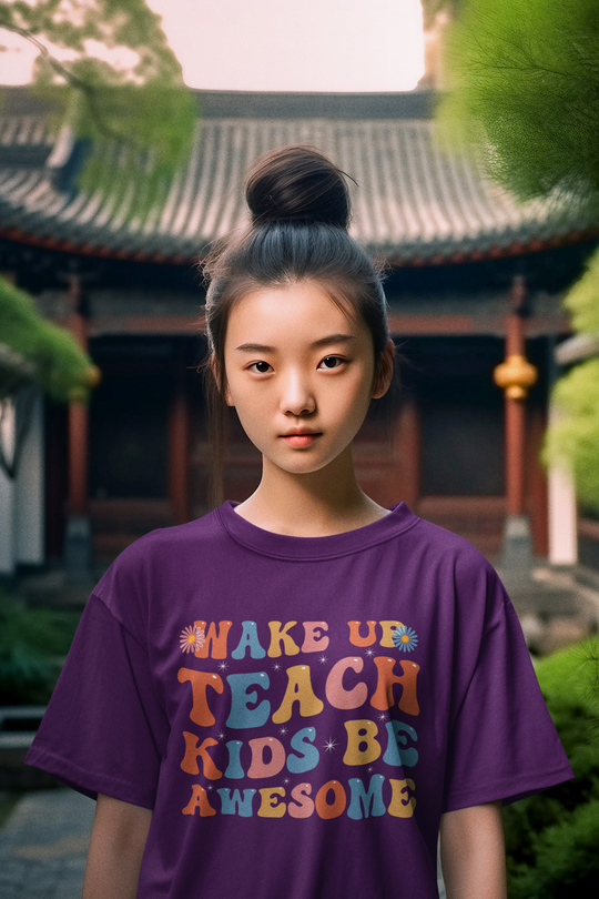 Groovy Teacher: Wake Up Teach Kids Be Awesome - DTF Transfer - Direct-to-Film