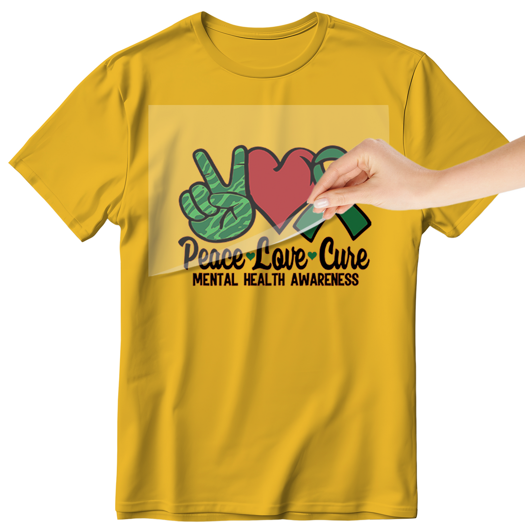 Mental Health Awareness: Peace Love Cure - DTF Transfer - Direct-to-Film