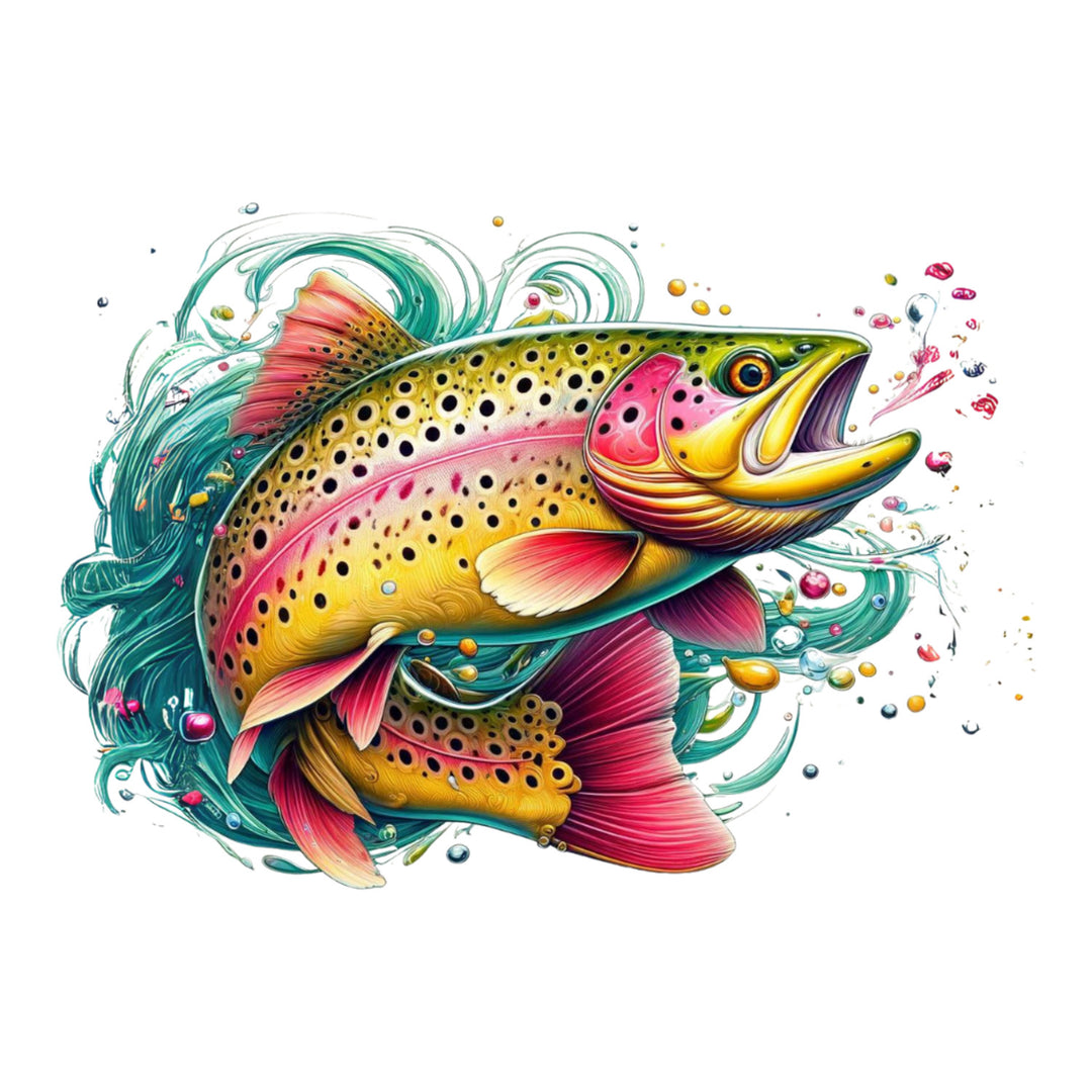 Rather Be Fishing: Colorful Trout - DTF Transfer - Direct-to-Film