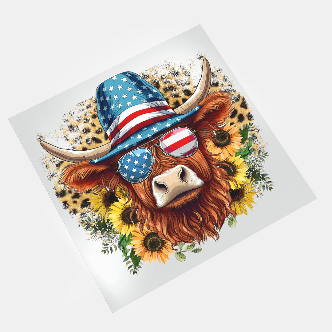 4th Of July Animals: Highland Cow - DTF Transfer - Direct-to-Film