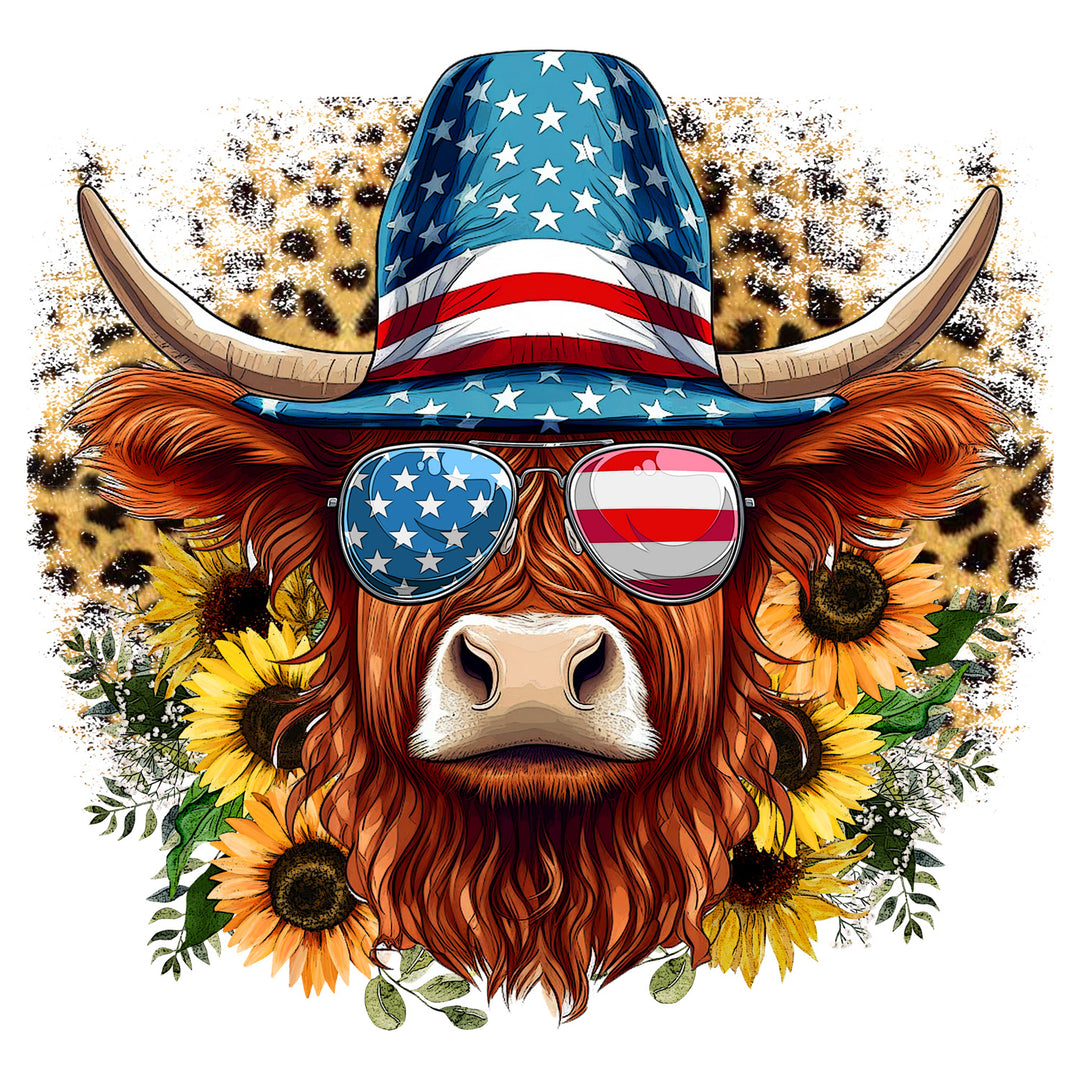 4th Of July Animals: Highland Cow - DTF Transfer - Direct-to-Film