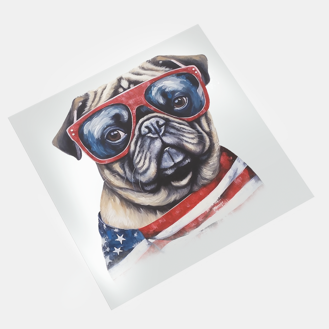 4th Of July Animals: Shades Pug - DTF Transfer - Direct-to-Film