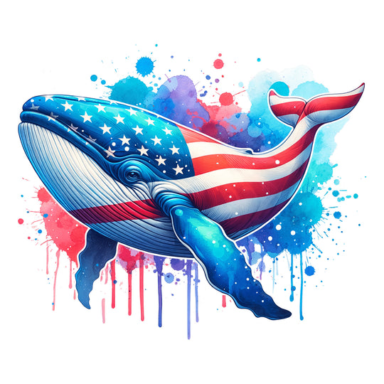 4th Of July Animals: Whale - DTF Transfer - Direct-to-Film