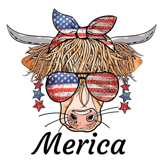 4th Of July Animals: Cow 'Merica - DTF Transfer - Direct-to-Film