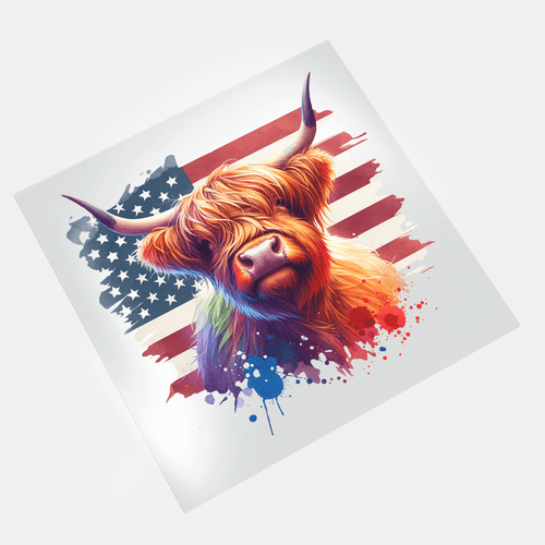 4th Of July Animals: Highland Cow 2 - DTF Transfer - Direct-to-Film