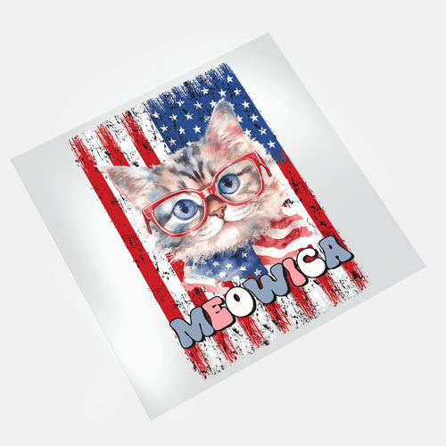 4th Of July Animals: Meowica - DTF Transfer - Direct-to-Film