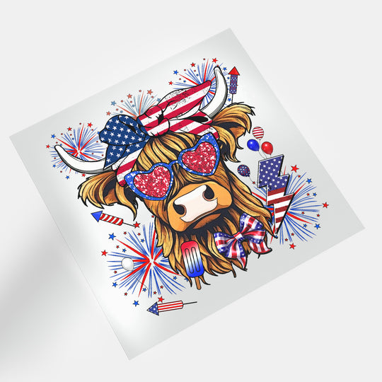 USA Highland Cow: Patriotic Cow - DTF Transfer - Direct-to-Film