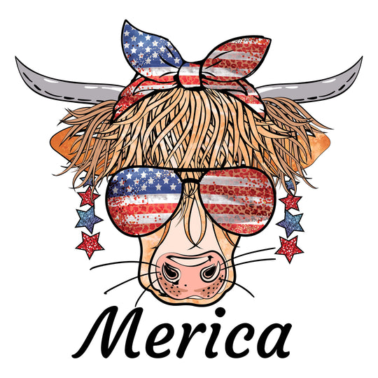 USA Highland Cow: 'Merica Cow - DTF Transfer - Direct-to-Film