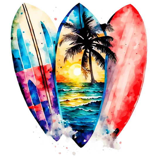 Surfing: Surfboard Watercolor Art - DTF Transfer - Direct-to-Film