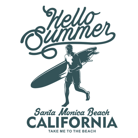 Surfing: Hello Summer Santa Monica Beach California - DTF Transfer - Direct-to-Film