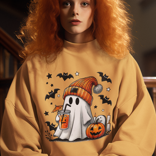 Cute Ghosts: Pumpkin Juice Ghost - DTF Transfer - Direct-to-Film