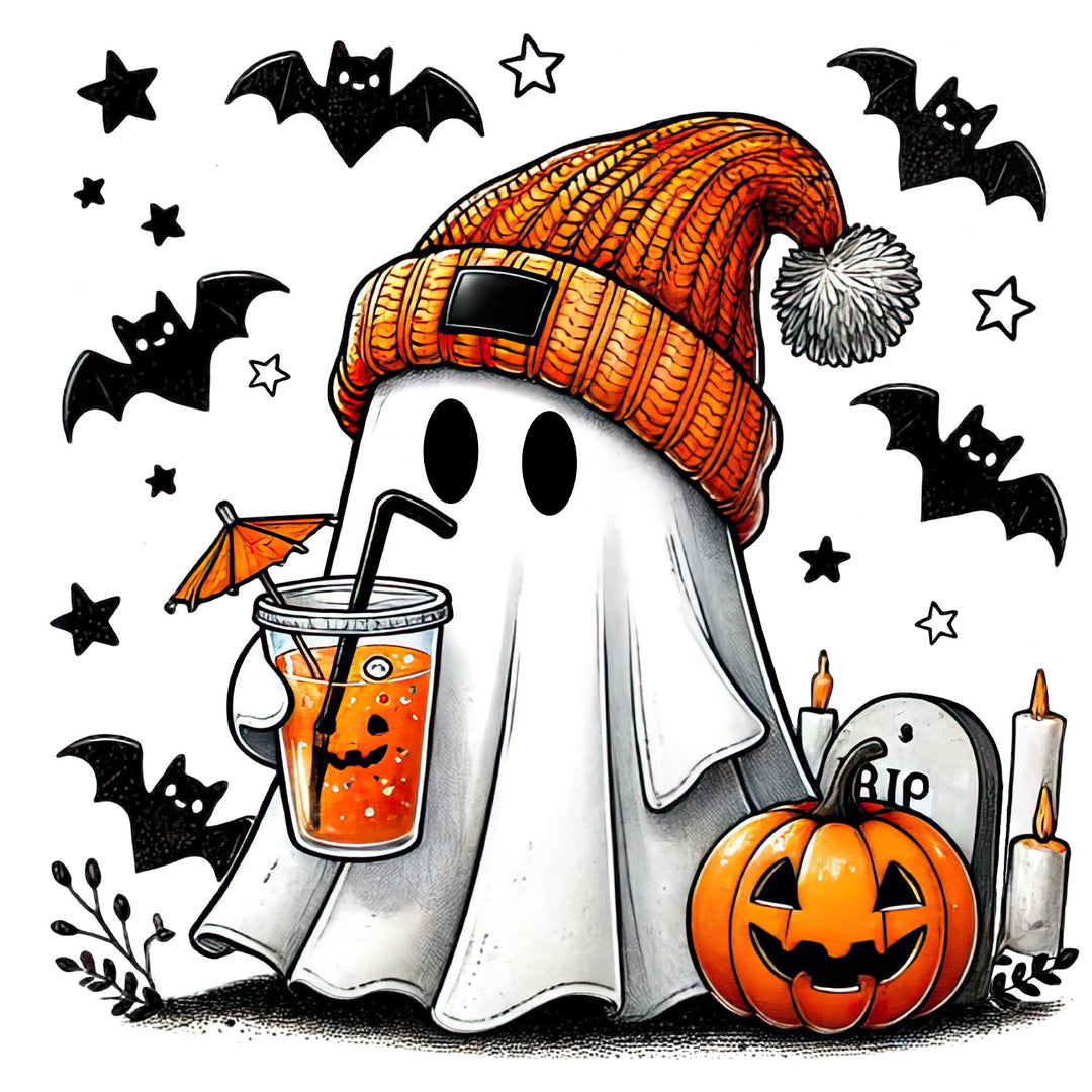 Cute Ghosts: Pumpkin Juice Ghost - DTF Transfer - Direct-to-Film