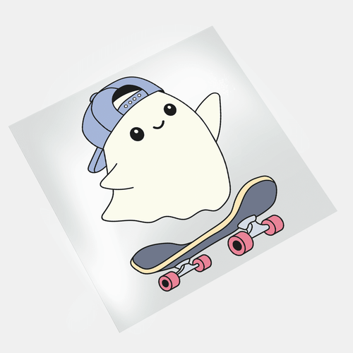 Halloween Sport Cute Ghost: Skating Ghost - DTF Transfer - Direct-to-Film
