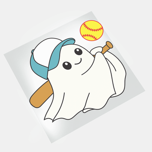 Halloween Sport Cute Ghost: Baseball Ghost - DTF Transfer - Direct-to-Film