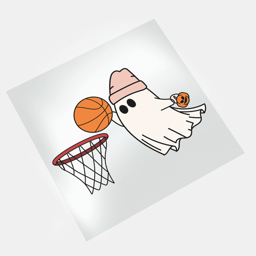 Halloween Sport Cute Ghost: Basketball Ghost - DTF Transfer - Direct-to-Film