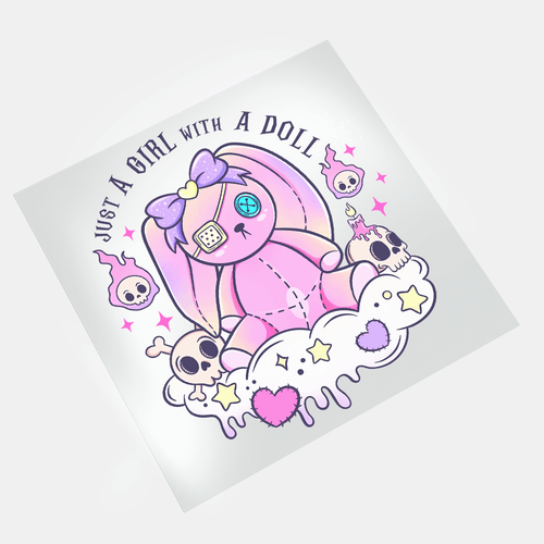 Cute Pink Halloween: Just A Girl With A Doll - DTF Transfer - Direct-to-Film