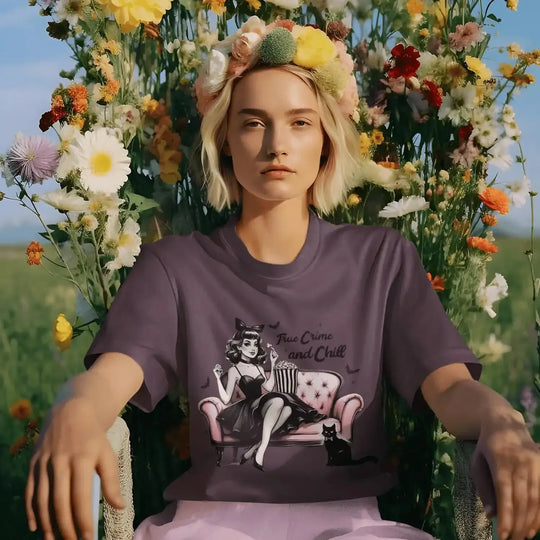 Gothic Pink Halloween: True Crime And Chill - DTF Transfer - Direct-to-Film