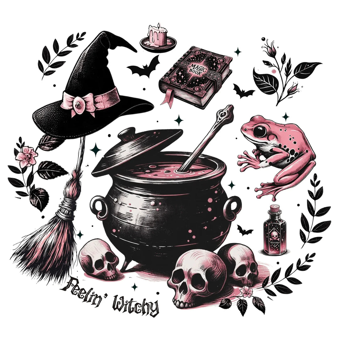 Gothic Pink Halloween: Feelin' Witchy - DTF Transfer - Direct-to-Film