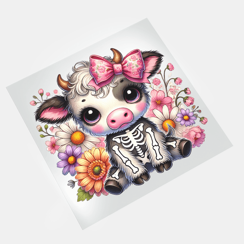 Halloween Heifer Cow: Pink Ribbon Skeleton Cow - DTF Transfer - Direct-to-Film