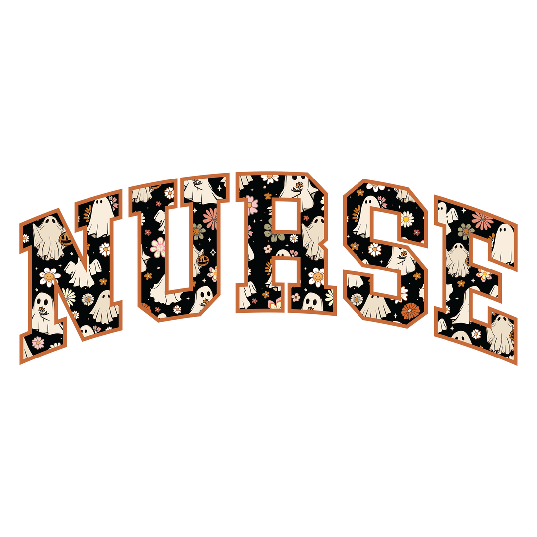 Halloween Nurse: Floral Ghost Nurse - DTF Transfer - Direct-to-Film