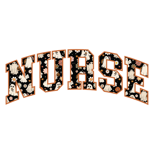 Halloween Nurse: Floral Ghost Nurse - DTF Transfer - Direct-to-Film