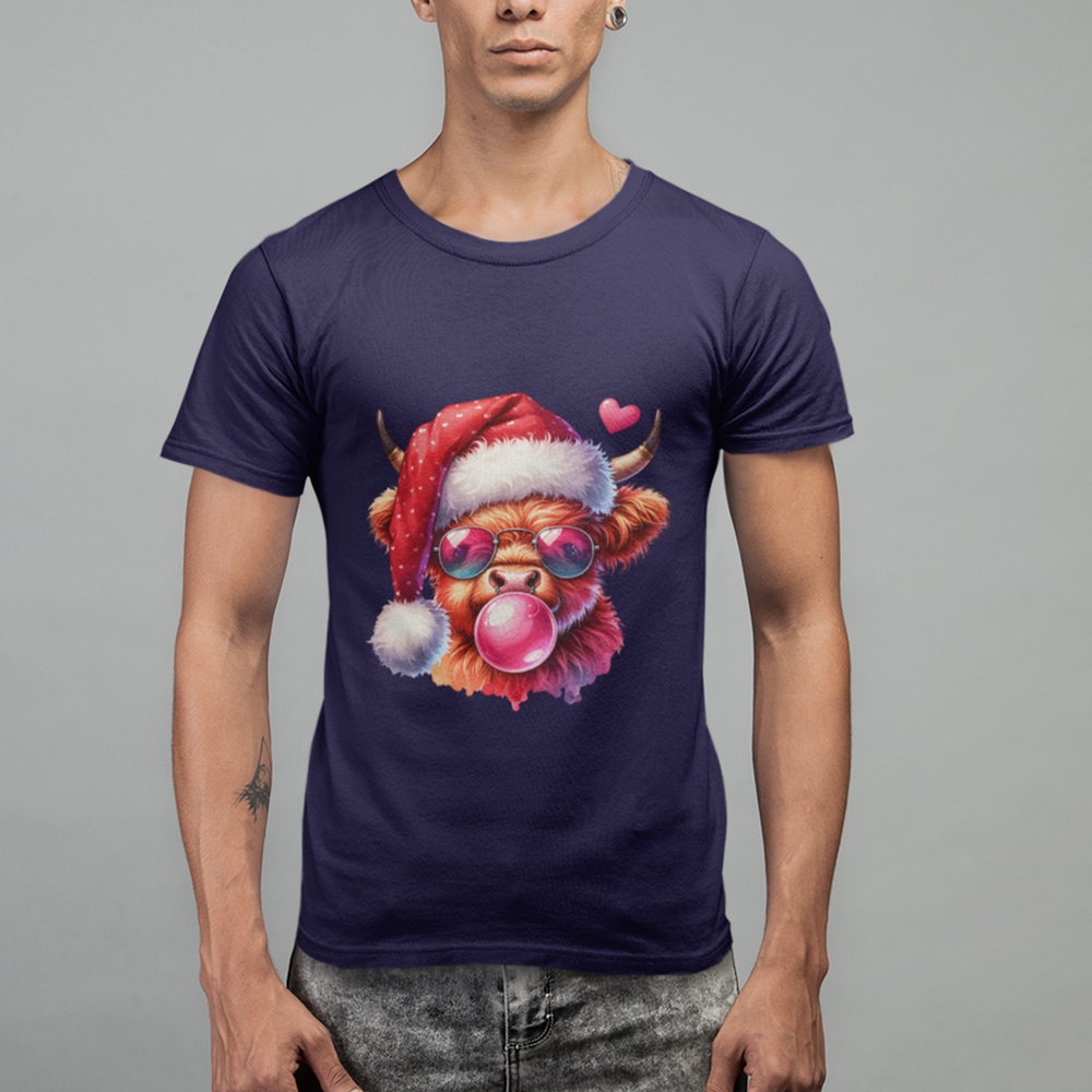 Bubble Gum Santa - Highland Cow - DTF Transfer - Direct-to-Film