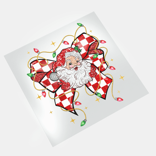 Christmas Bows: Checkered Santa Bow - DTF Transfer - Direct-to-Film