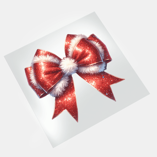 Christmas Bows: Glittery Santa Bow - DTF Transfer - Direct-to-Film