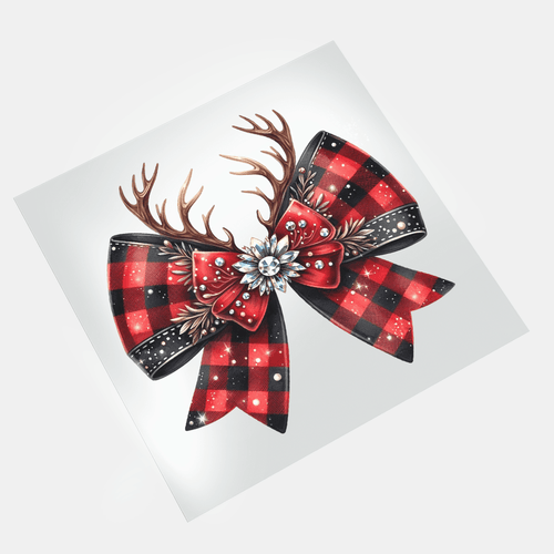 Christmas Bows: Diamond Raindeer Bow - DTF Transfer - Direct-to-Film