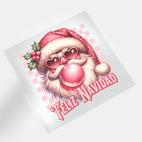 Hispanic Christmas: Feliz Navidad Pink Santa 1 - DTF Transfer - Direct-to-Film