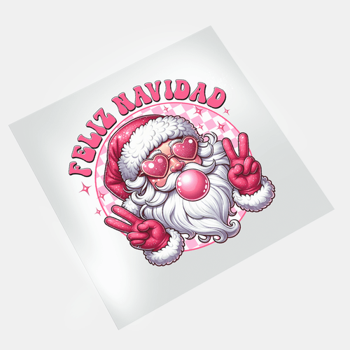 Hispanic Christmas: Feliz Navidad Pink Santa 2 - DTF Transfer - Direct-to-Film
