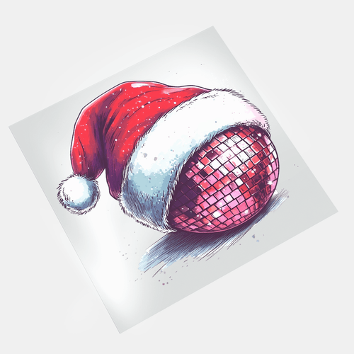 Sparkling Christmas - Sparkling Disco Ball in a Santa Hat - DTF Transfer - Direct-to-Film