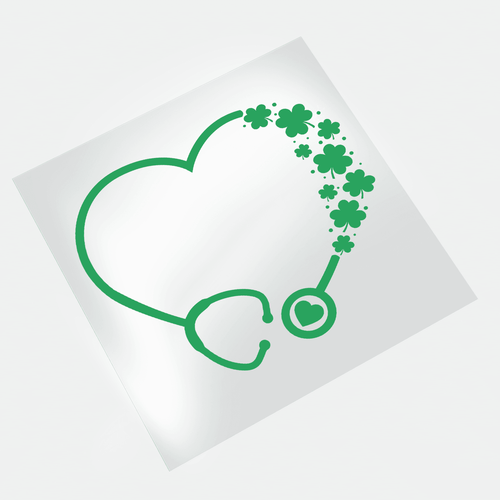 St. Patrick's Nurse: Shamrocks & Scrubs - Heart Stethoscope - DTF Transfer - Direct-to-Film