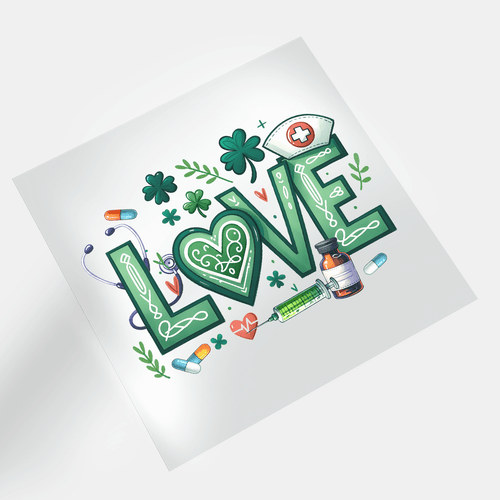 St. Patrick's Nurse: Shamrocks & Scrubs - Love Nurse - DTF Transfer - Direct-to-Film