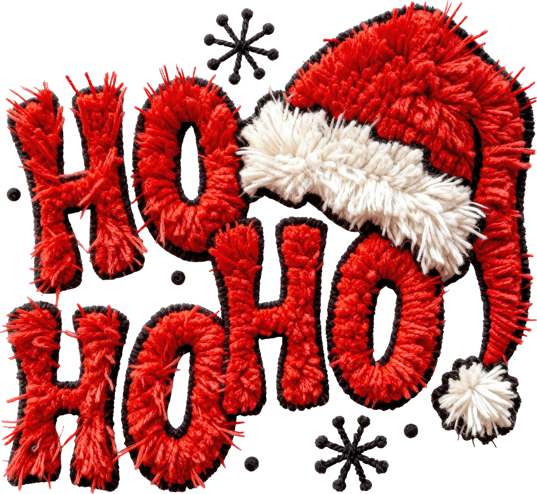 Ho Ho Ho text with Santa hat Christmas DTF transfer design on white background ready to press heat transfer vinyl