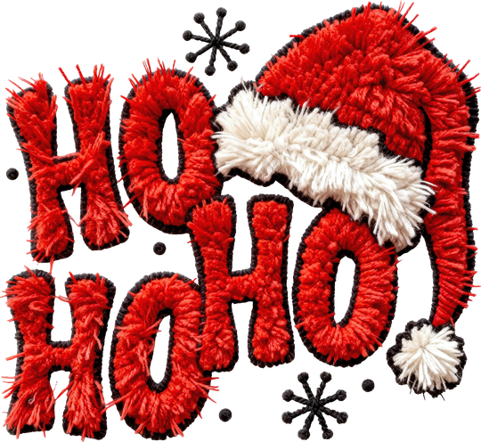 Ho Ho Ho text with Santa hat Christmas DTF transfer design on white background ready to press heat transfer vinyl