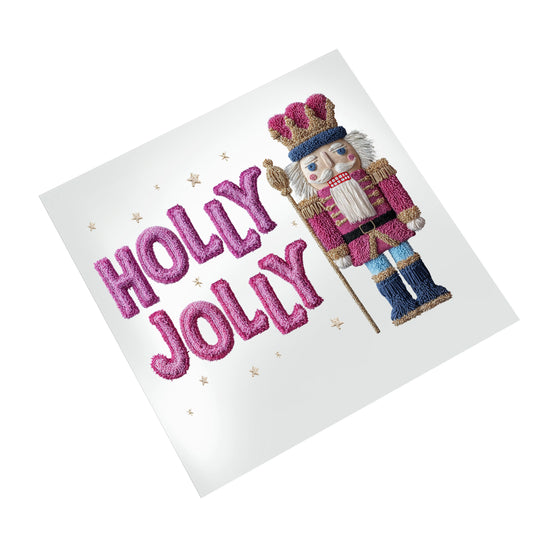 Christmas nutcracker DTF transfer ready to press on white background showing vibrant pink blue gold holiday colors