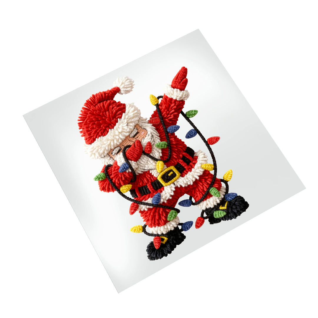 Festive Santa Christmas lights DTF transfer on white background ready to press for holiday apparel projects
