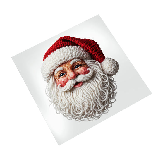Festive Santa Claus DTF transfer on white background showing detailed Christmas character design ready for heat pressing