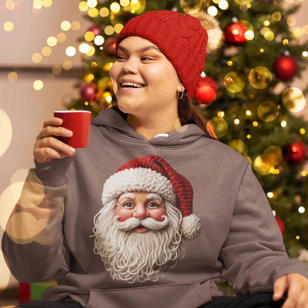 Christmas Santa DTF transfer applied on holiday t-shirt showing professional heat press application results on garment