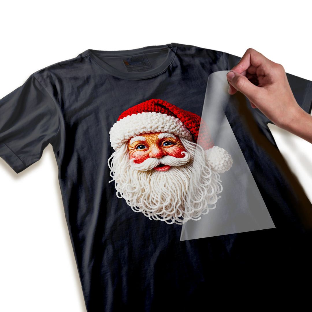Close-up detail of Santa DTF transfer showing high-quality print resolution, vibrant colors, sharp design edges