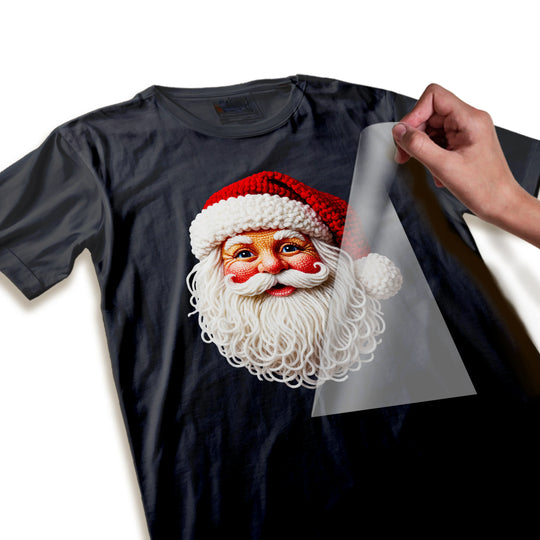 Close-up detail of Santa DTF transfer showing high-quality print resolution, vibrant colors, sharp design edges