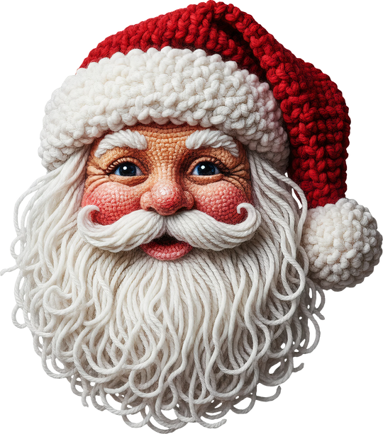 Christmas Santa DTF transfer with jolly face, blue eyes, white beard, red hat - holiday heat transfer ready to press design