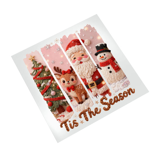 Premium Christmas DTF transfer ready to press with adorable knit holiday characters on white background for apparel