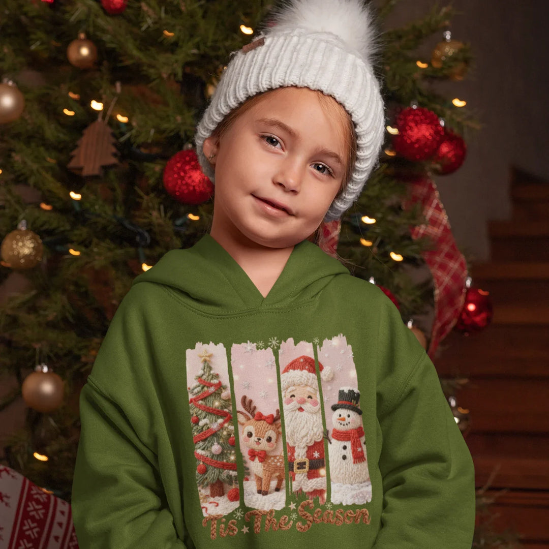 Christmas holiday DTF transfer applied on festive apparel showing knit-style Santa and friends design on clothing