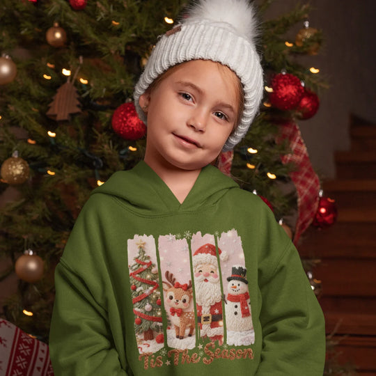 Christmas holiday DTF transfer applied on festive apparel showing knit-style Santa and friends design on clothing