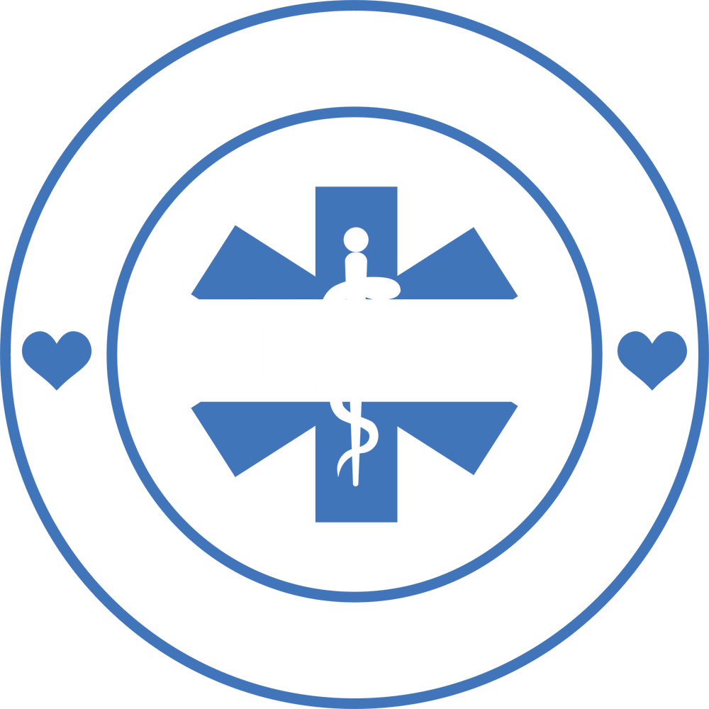 EMT Live for Trauma DTF transfer design featuring blue medical star of life symbol with white ribbon on circular badge